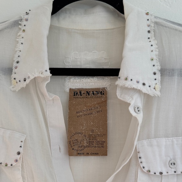 Da-Nang White Sheer Button-Down Shirt - Picture 2 of 6